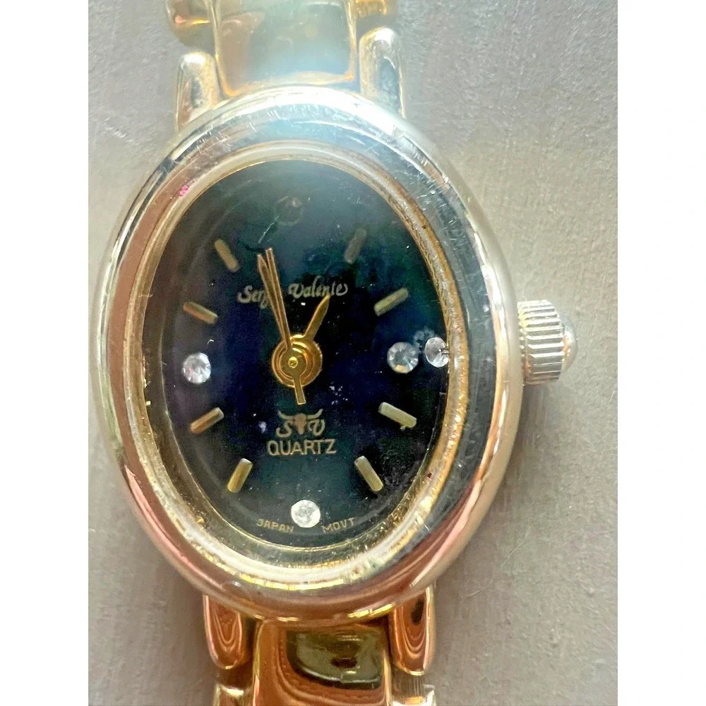 Sergio Valente Women's Watch Gold Tone Oval Black Dial Crystal Japan Mov't Dress